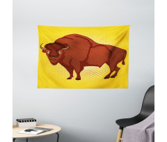 Comic Book Drawn Bison Wide Tapestry