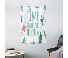 Time to Drink Words Cactus Tapestry