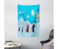 Funny Penguin Family Trip Tapestry