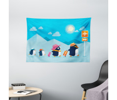 Funny Penguin Family Trip Wide Tapestry