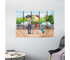 Pilot and Hostess Cartoon Wide Tapestry