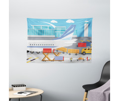 Loading Cargo Plane Cartoon Wide Tapestry