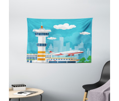 Control Tower and Plane Wide Tapestry