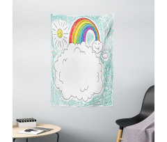 Childish Drawn Rainbow Sun Tapestry