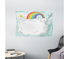 Childish Drawn Rainbow Sun Wide Tapestry