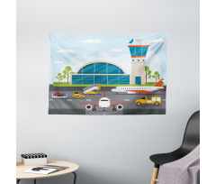 Cartoon Airfield Elements Wide Tapestry