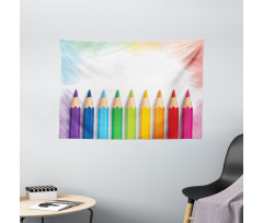 Realistic Colorful Pencils Wide Tapestry