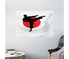 Man Karate Kick Silhouette Wide Tapestry