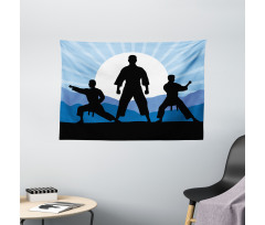 Karate Men Silhouettes Sun Wide Tapestry