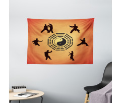 Yin Yang and Karate Poses Wide Tapestry