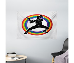 Karate on Rainbow Circle Wide Tapestry