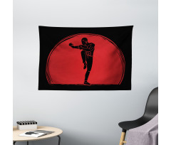 Man Silhouette Pose Round Wide Tapestry