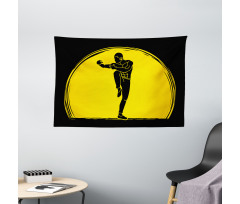 Karate Pose Man on Moon Wide Tapestry