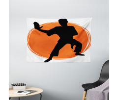 Karate Pose Man in Uniforms Wide Tapestry