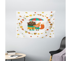 Autumn Fox and Bear Wide Tapestry