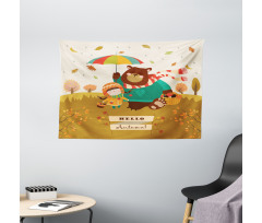 Hello Autumn Cartoon Wide Tapestry