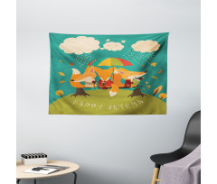 Foxes Umbrella Wide Tapestry