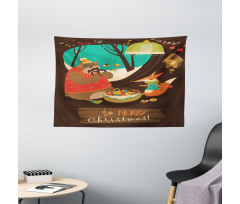 Bear and Fox Xmas Wide Tapestry