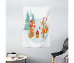 Happy Foxes Winter Tapestry