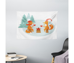 Happy Foxes Winter Wide Tapestry