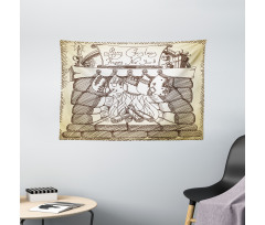 Christmas Sketch Stocking Wide Tapestry