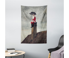 Santa on Chimney in Rain Tapestry