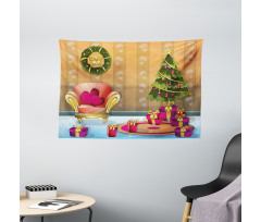 Noel Room Cartoon Wide Tapestry