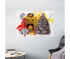 Christmas Sketch Wide Tapestry