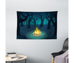 Campfire Woods Night Wide Tapestry