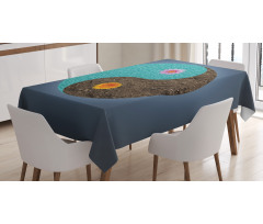 Yin Yang Flower Teal Brown Tablecloth