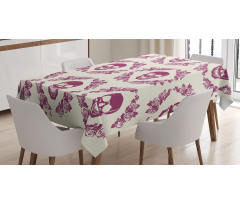 Maroon Motif Flowers Tablecloth