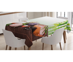 Bamboos Flowers Stones Tablecloth