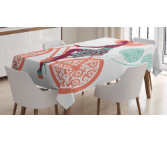 Coral Flowers Bikes Girl Tablecloth