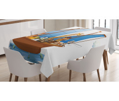 Animal Boat Sailing Ancient Tablecloth