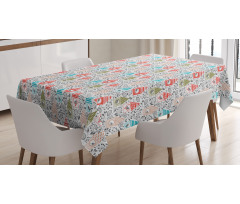 Flowers Sketch Bird Houses Tablecloth