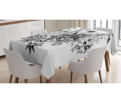 Çiçekli Masa Örtüsü Siyah Beyaz Buket