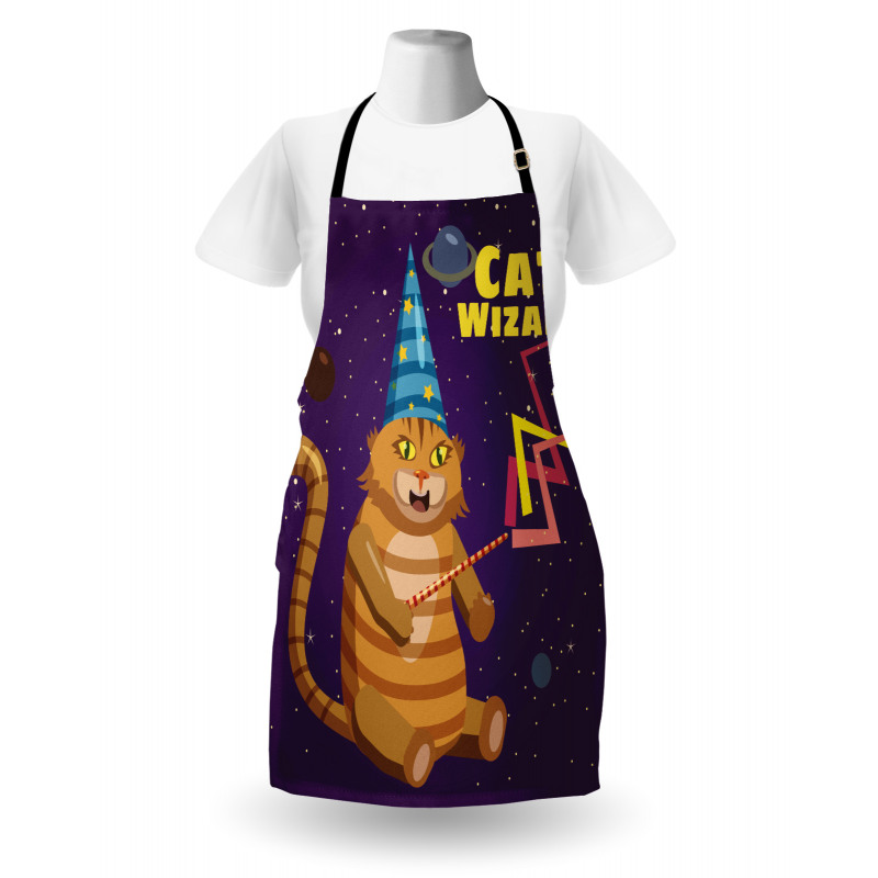 Cat Wizard Funny Cartoon Apron