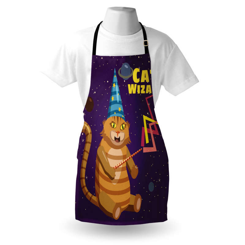 Cat Wizard Funny Cartoon Apron