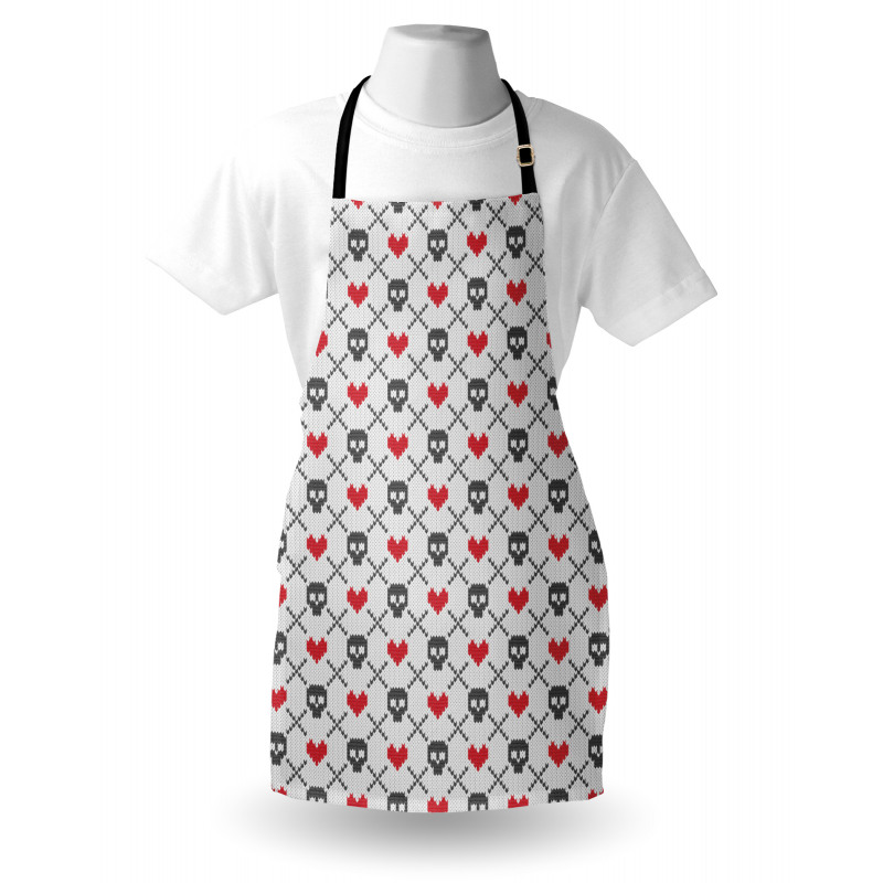 Skulls Red Hearts Apron