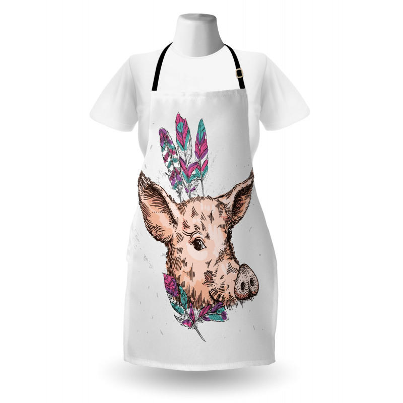 Pig Portrait Feathers Apron