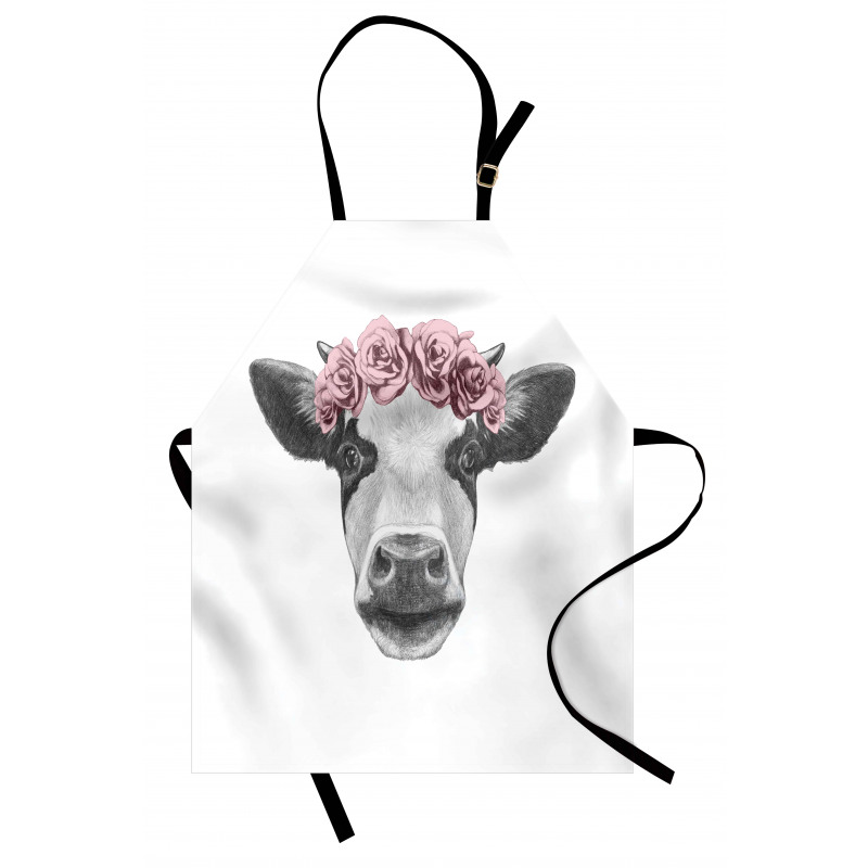 Cow with Roses Wreath Apron