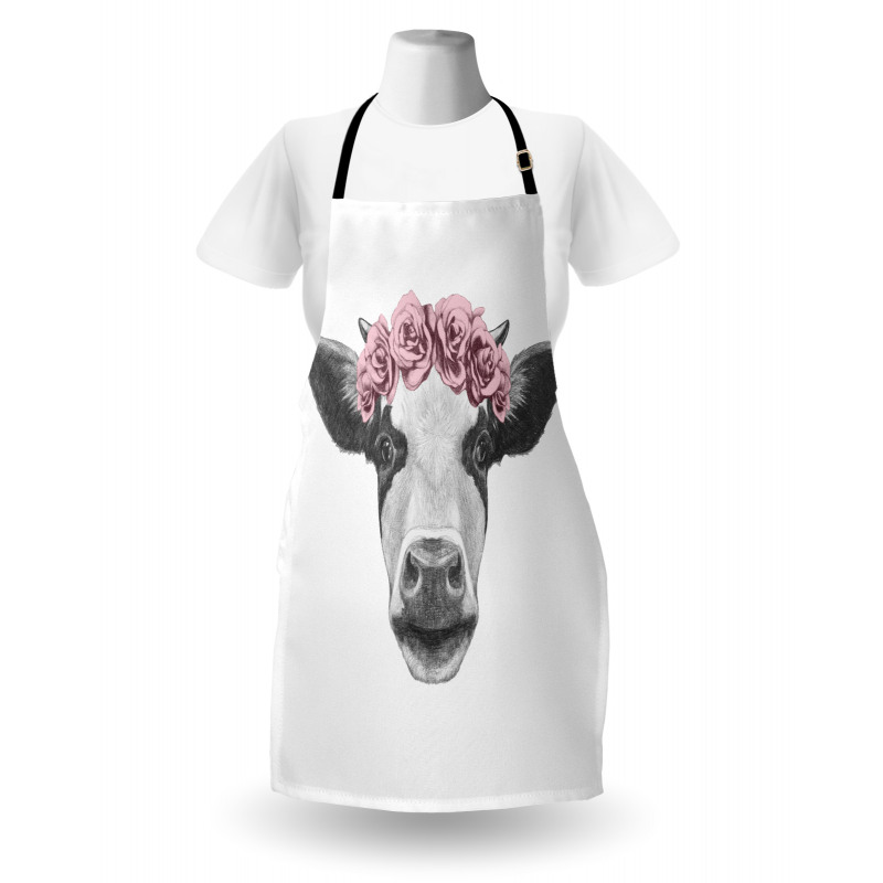 Cow with Roses Wreath Apron