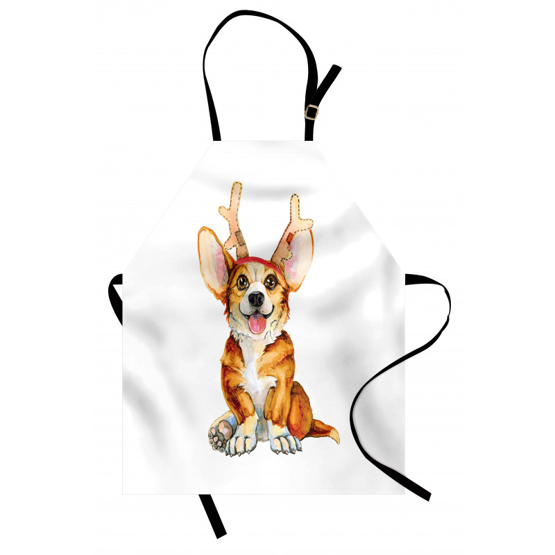 Corgi Dog with Deer Antlers Apron