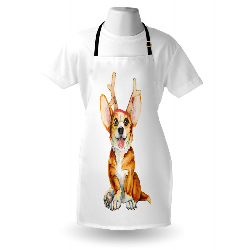 Corgi Dog with Deer Antlers Apron