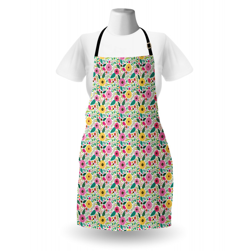 Doodle Peonies Berries Leaves Apron