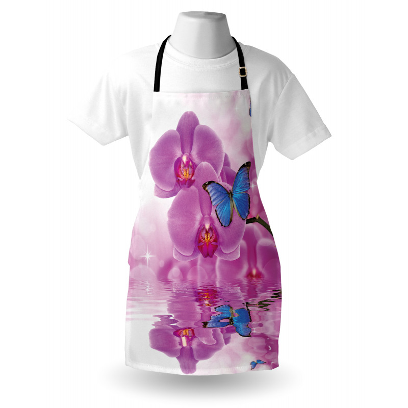 Çiçekli Mutfak Önlüğü Kelebek ve Mor Orkide