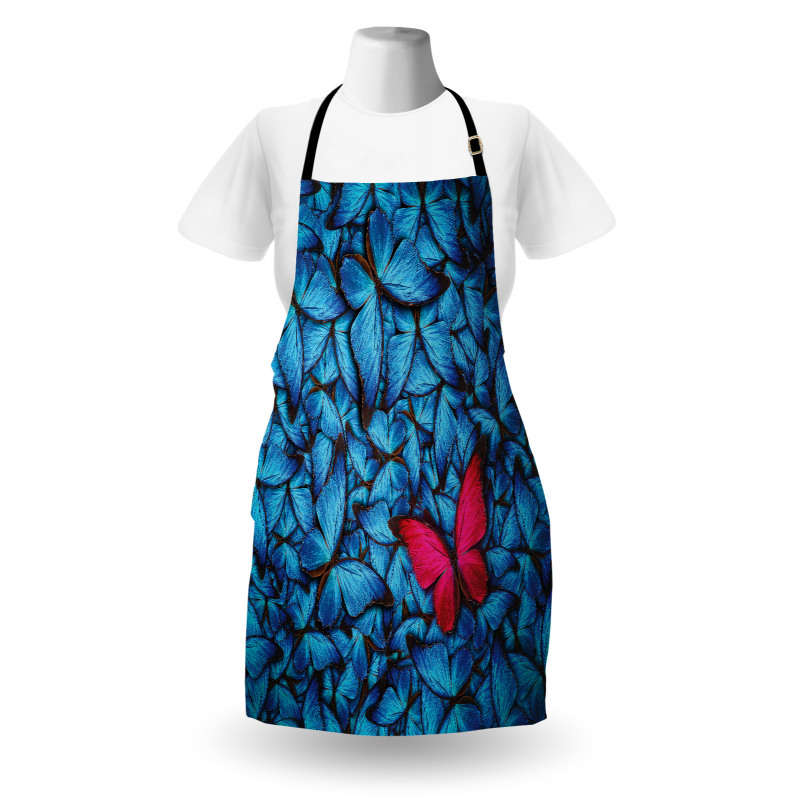 Kelebek ve Yusufçuk Mutfak Önlüğü Mavi ve Kırmızı Desenli