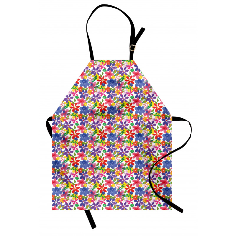 Floral Mutfak Önlüğü El Çizimi Suluboya Rengarenk Çiçek Desenli