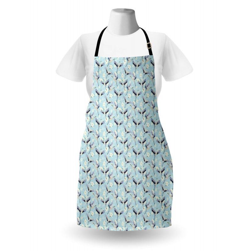 Continuous Flying Crane Floral Apron