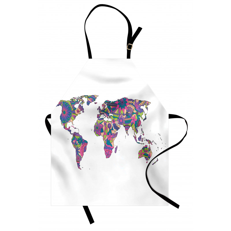 World Map with Flowers Apron